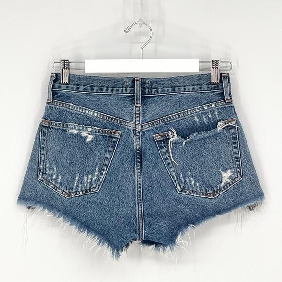 AGOLDE Parker Denim Shorts Rock Steady Distressed Raw Hem Women’s Size 25 Cotton - Picture 5 of 5